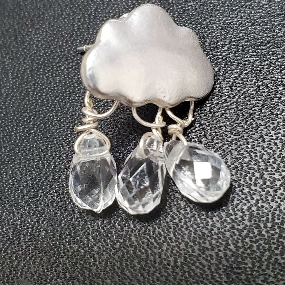Silver tone raindrop cloud earrings clear - Picture 7 of 7
